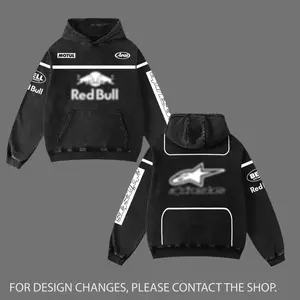 Retro White Astars x RedBull Racing Washed Hoodie Vintage Motorcycle, Motor Speed Racing Sportbike Graphic Merch, Acid Washed Streetwear Clothing, Unisex Dirt Bike Racing Hoodie, Vintage Motorsport Hoodie, Speed Culture Men's Wear, Designed for Biker