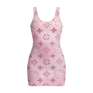 Sanrio Sanri Hello Kitty Tank Dress - Casual Womenswear with Adorable Hello Kitty Print Comfortable Sleeveless Fit for Everyday Summer Wear - Love, Style