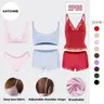 Katch Me Chic Women's Soft Lace Series Spaghetti Strap Lace Trim Wirefree Quick-Drying Bralette & Panties Set, Casual Lightweight Flattering Underwear Set, Breathable Womenswear