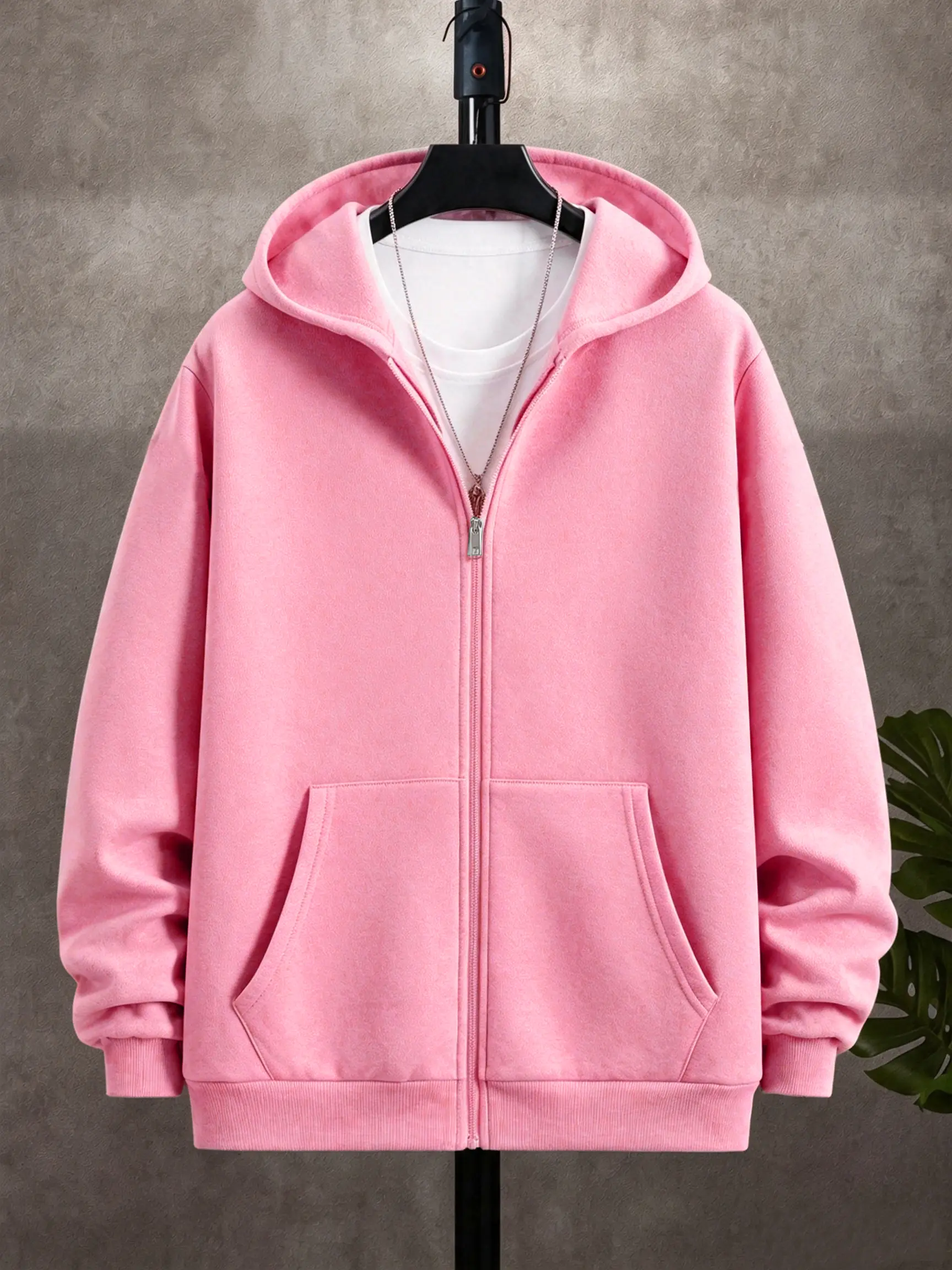 Men’s casual lightweight zip-up hooded sweatshirt, navy blue, autumn, back-to-school holiday, long sleeve, fashionable minimalist versatile sports-style top Menswear Beige grey hoodie man