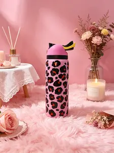 Pink sumer trend black pink leopard 32oz/945ml stainless steel insulated water bottle with straw,for daily sports outdoor, perfect gift