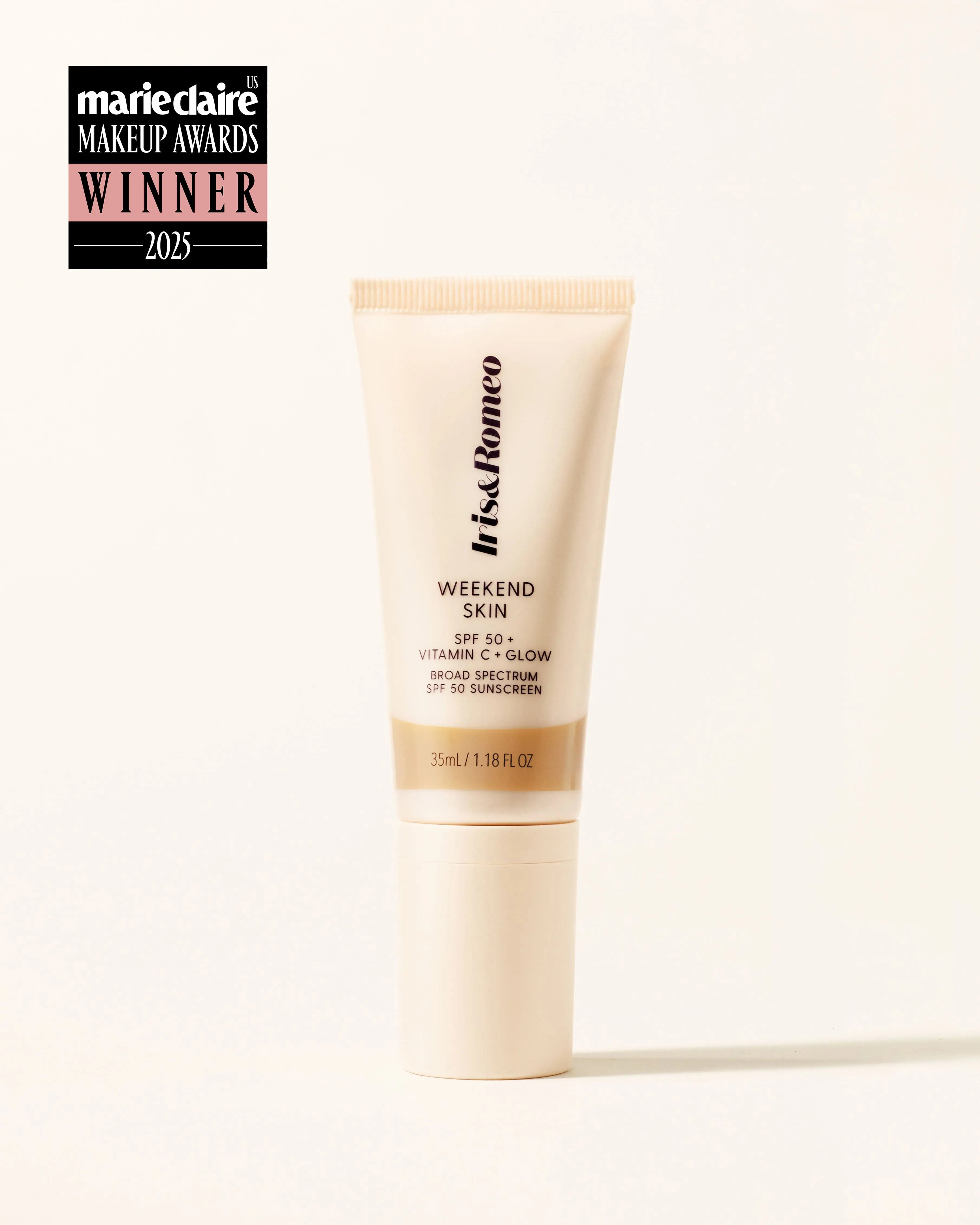 Iris&Romeo Weekend Skin SPF 50 Sunscreen with Vitamin C & Niacinamide for Brightening & Smooth Dewy Finish 35g