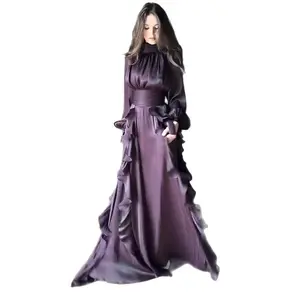 Beige Ruffle Maxi Dress |   High Neck Sash Design Architectural Tailoring Multi-Layer Cascading Hem Wedding Banquet Elegant Gown