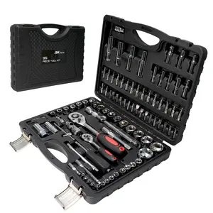 Mechanics Tool Set Metic, 95PCS Socket Wrench Set with 1/2" & 1/4" Ratchet Wrenches, Extension Bars & Universal Joint, Automotive Tool Kit with Storage for Car, Motorcycle, DIY & Home Repair