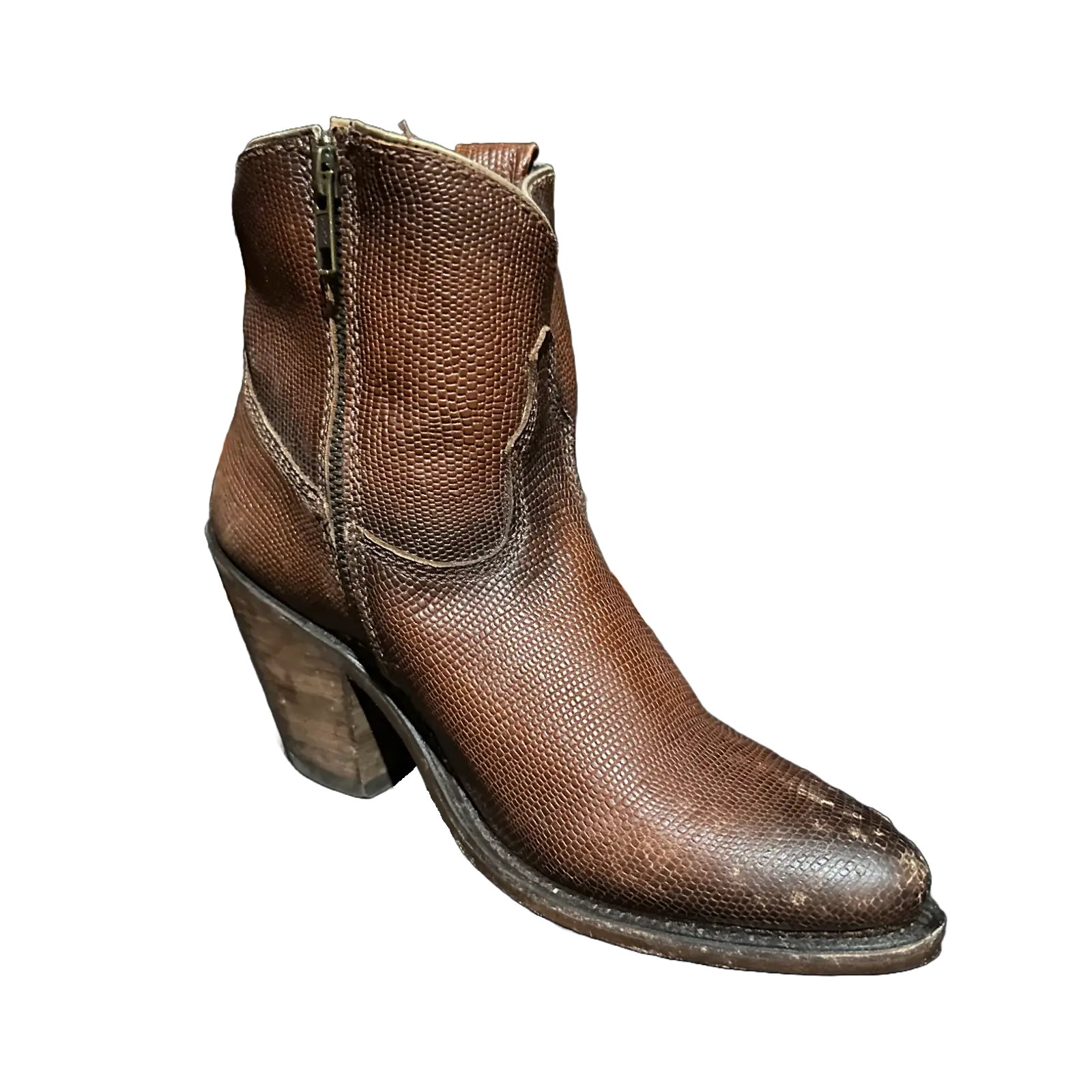 Women's Leather Distressed Ankle Booties - Liberty Black Columbus Miel Round Toe Shoe, Footwear LB-711832