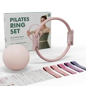 Pilates Ring Set with 14” Magic Circle, 9.8” Ball, 5 Resistance Bands & Exercise Guide for Home Workouts (38 lbs Resistance)