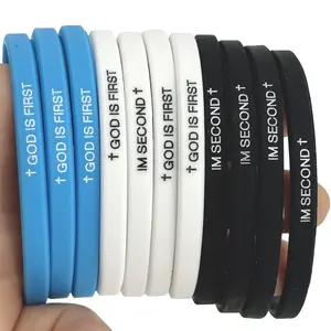 Unisex Christian 6-Piece Faith-Based Silicone Jelly Bracelets - Thin, Flexible, Water-Resistant, Cross-Engraved, God Is First Motivational Message, Copper Jewelry Accent, Ideal Fashion Accessory Gift