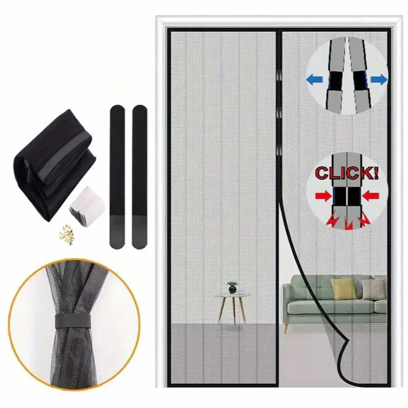 1pc Heavy-duty Magnetic Screen Door, with Full-frame Hook and Loop, Durable Polyester Net Curtain, Used for Fresh Air Circulation, Easy Entry for Pets, and Pest Prevention.