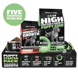 Bully Max Puppy Starter Pack: High Protein Puppy Food, Soft Chews for Immunity, and Training Gear for Growth