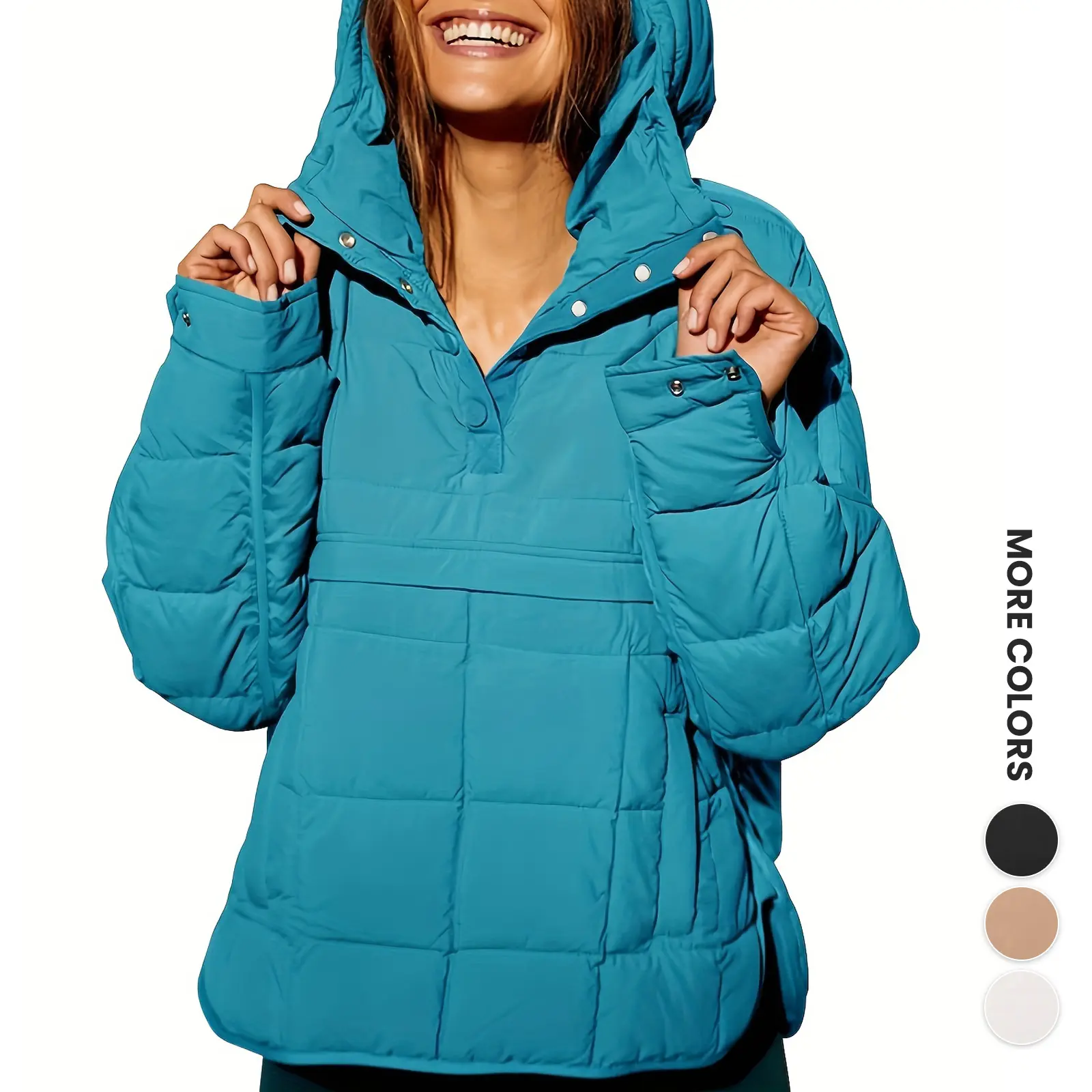 Wodubu Women‘s Oversized Puffer Coat, Quilted Dolman Hoodies Pullover, Long Sleeve Lightweight Warm Puffer Jacket Tops Coat