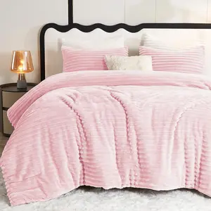 King Size Comforter Set - Soft Faux Fur Pink Comforter King Size, Winter Warm Fleece Bedding Set, 3 Pieces Plush Fuzzy Bed Set (1 Shaggy Comforter, 2 Pillowcases)