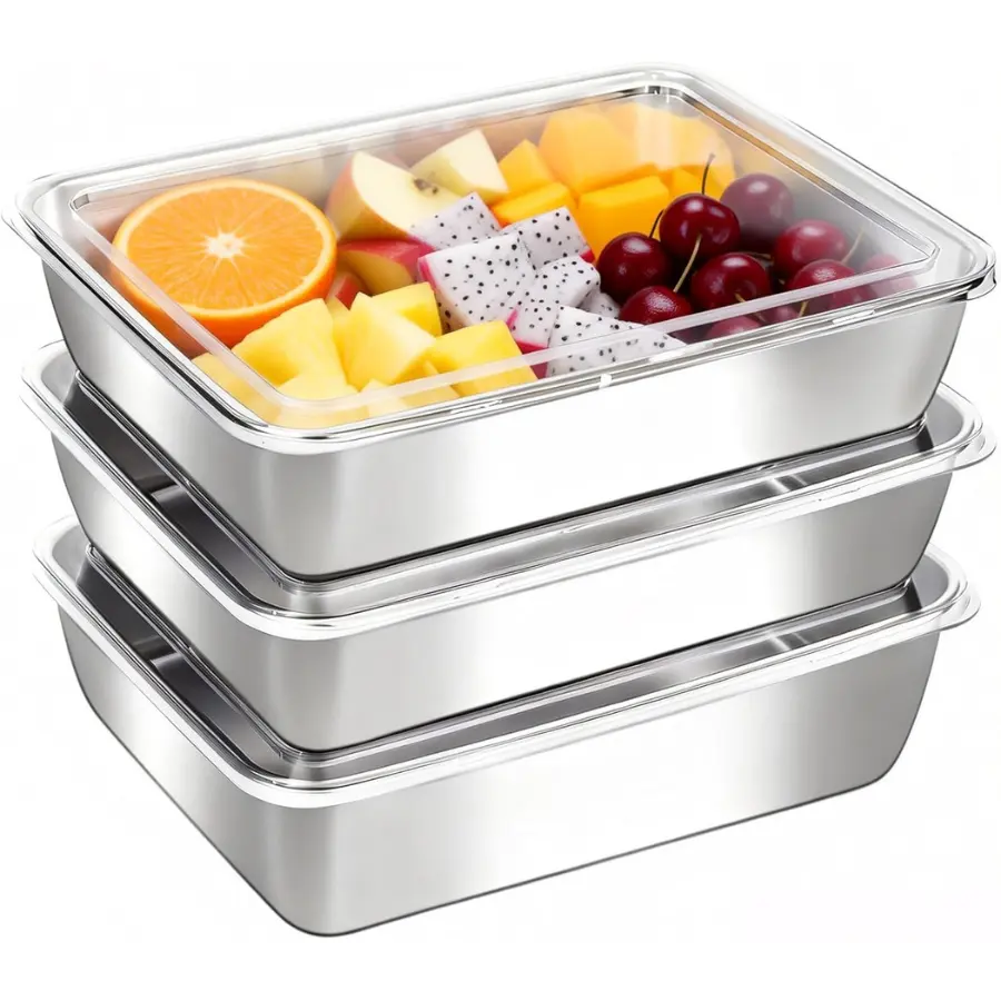 3 Pack Stainless Steel Food Storage Containers – Stackable Meal Prep Set