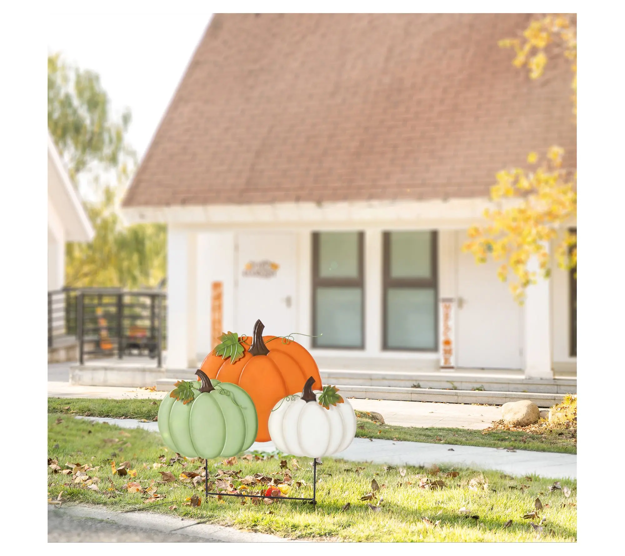 Glitzhome 24"H Fall Harvest Metal Stacked Pumpkin Garden Stake