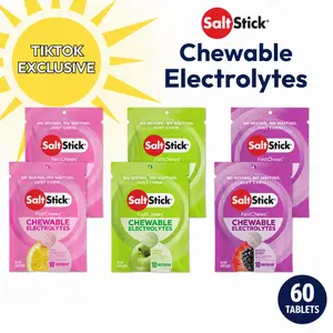 SaltStick Chewable Electrolyte Tablets - Fast Acting Hydration Sunshine Variety Pack - Vegan Non-GMO - Pink Lemonade, Green Apple & Mixed Berry - Pre-Cramp Relief Edible Fitness
