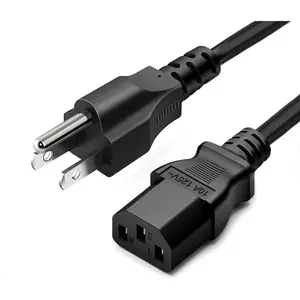 Standard 5ft (1.5m) 10 Amps 125 Volts Black 3 Prong AC Power Cord Cable for Electronics, TV, Computer, Printer, Radio, Monitor, Samsung, Dell, Vizio, LG, Asus, Laptop and More