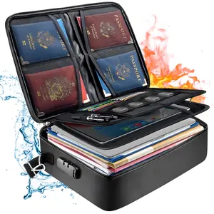 Fireproof Document Bag with Lock, 3-Layer File Organizer Case, Water-Resistant Zipper, Portable Home & Travel Safe for Certificates, Files, Passports