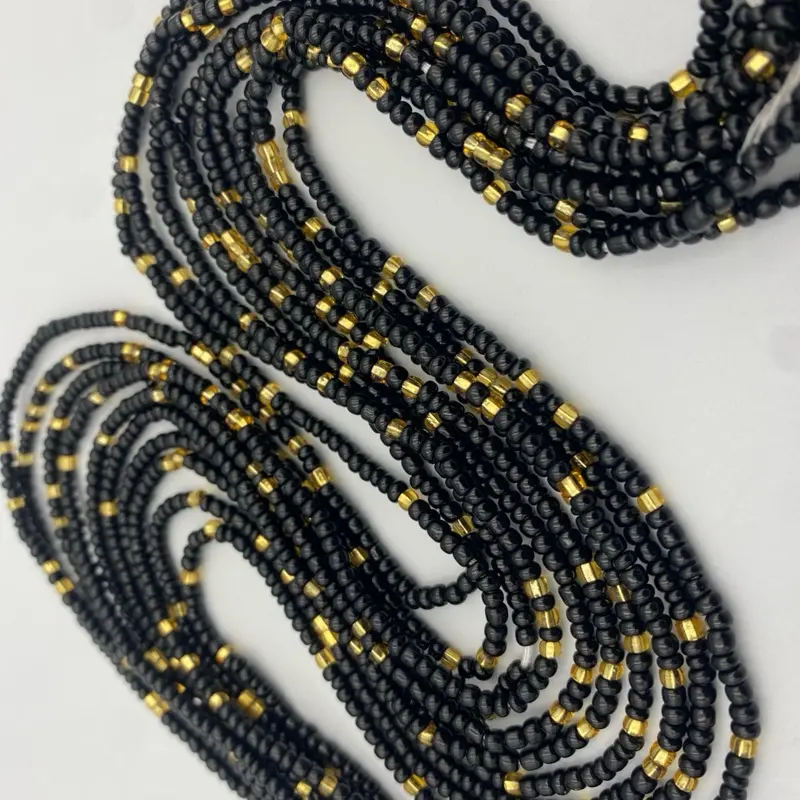 Black & Gold Waist Jewelry-  African WaistBead-  Body jewelry-  Tie On 45” l- 50” Long- PRICE PER ITEM