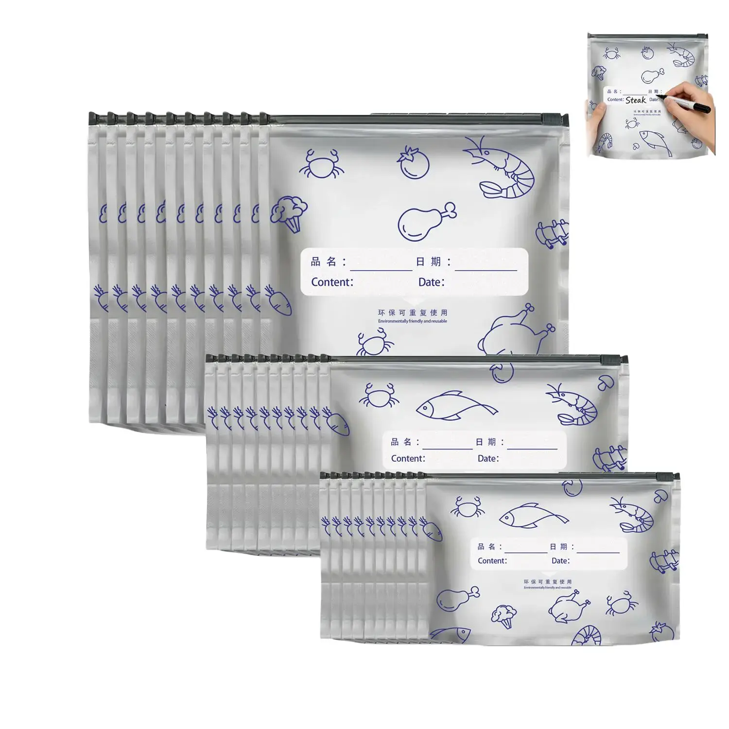 30 Pack Reusable Aluminum Foil Sealable Storage Bags - Leakproof Airtight Resealable Vacuum Zipper Pouches, Stand-Up Kitchen Household Products with Labels for Food, Reusable Snack Containers (Foil Pack Food Storage)