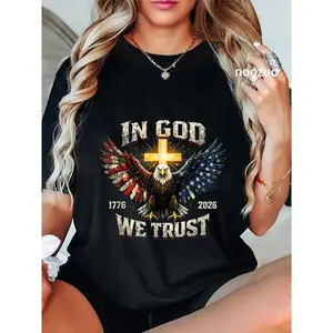 100% Cotton in God We Trust 250 Years of Freedom USA Eagle Cross Tee T-Shirt