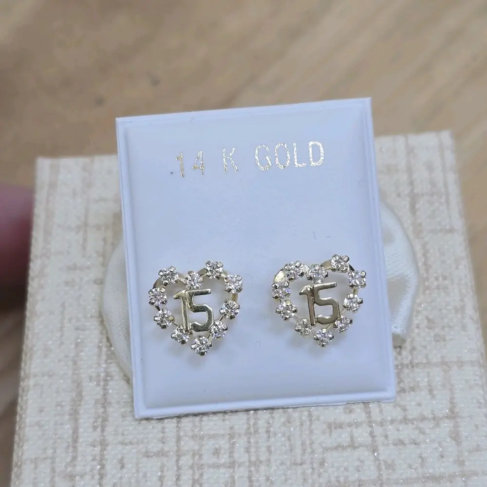Aretes de oro real 14k para Quinceañera