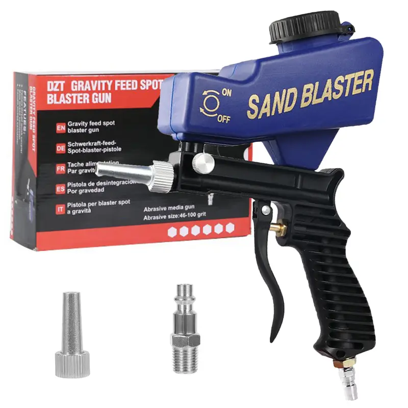 Sand Blaster Gun with Gravity Feed,Hobby Handheld Sandblaster Gun for Metal,Wood Paint/Rust Removal and Glass Etching,Up to 90  PSI Blasting Medial,Requires Air Compressor,Blue