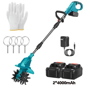 Kaitnax 18.5V Cordless Tiller Cultivator, 360RPM Electric Garden Tiller, with 2 * 4.0Ah Batteries & Charger, 9In Tilling Width and 6.6In Depth Garden Rototiller for Lawn/Gardening/Soil Cultivation Tool Handle