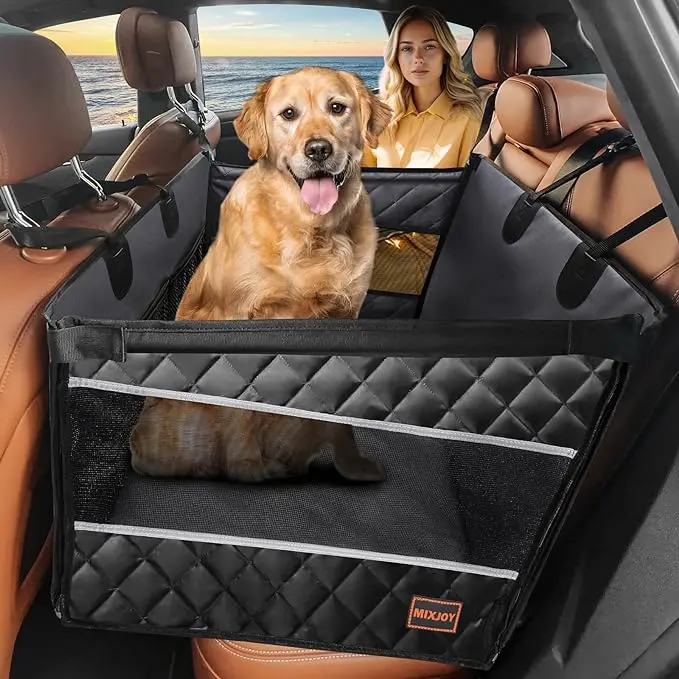 MIXJOY XL Dog Car Seat Cover for Large Medium Dogs, Backseat Hammock, Waterproof & Breathable Storage Pocket For Cars/SUV/Truck interior accessory,Pet travelessentials Black Dirt-resistant Non-Slip Accessories