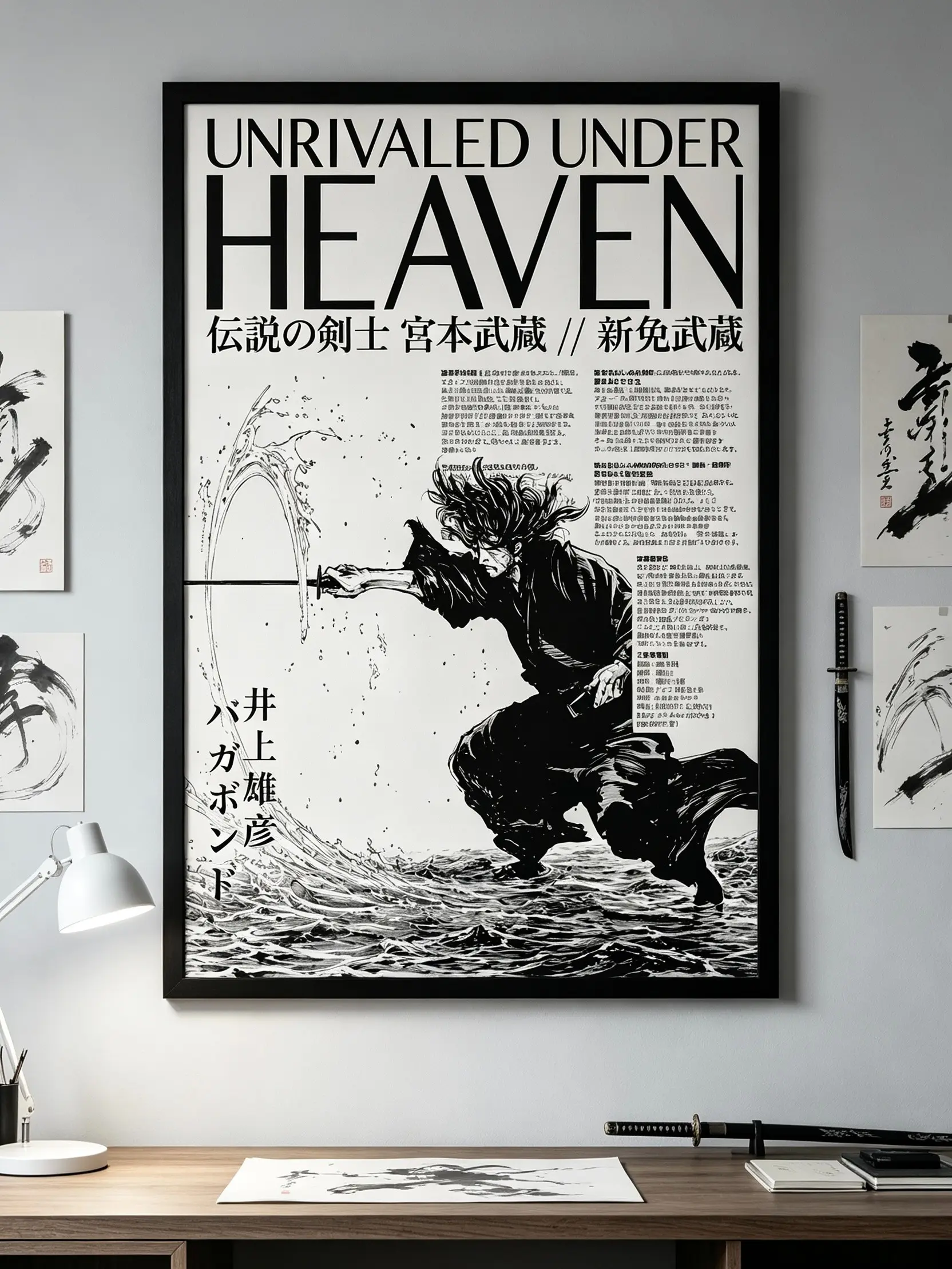 Vagabond Miyamoto Musashi Artistic Printed Canvas Poster - Vintage Japanese Samurai Manga Wall Art, Unframed Home Decor for Wall, Unique Room Decor Gift for Otaku Guys' Bedroom & Dorm Decoration Supplies
