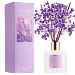 COCORRÍNA Reed Diffuser - Lavender Garden 6.7 Fl.oz Reed Diffuser Set with Sticks & Preserved Baby's Breath, Reed Diffuser for Home Bathroom Shelf Decor