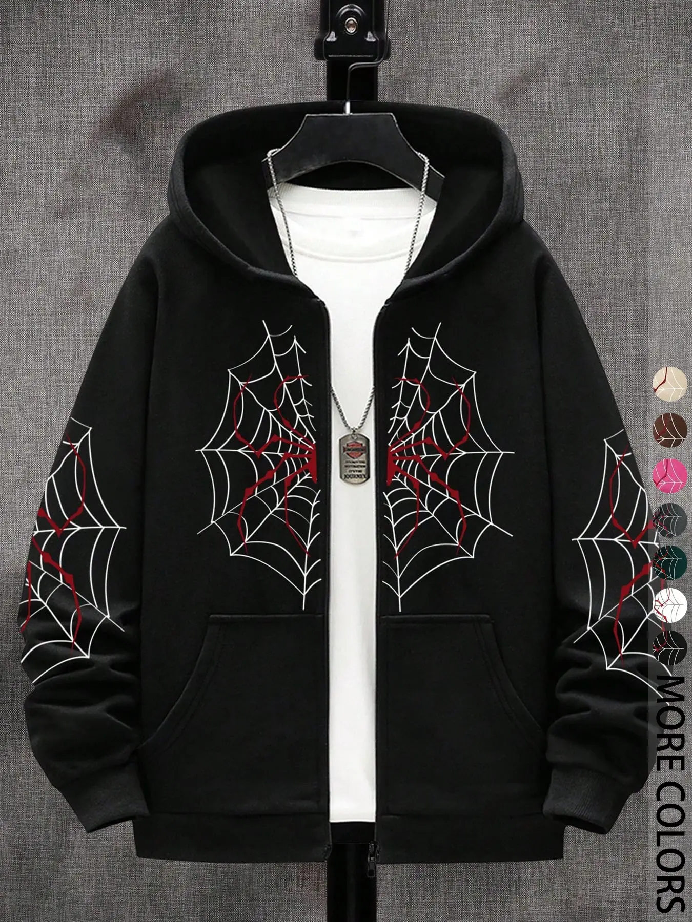 Unisex Spider Web Print Graphic Hoodie, Hooded Design, Zipper Front, Fitted Long Sleeve Sweatshirt, Street Casual Style Fashion for Fall & Winter