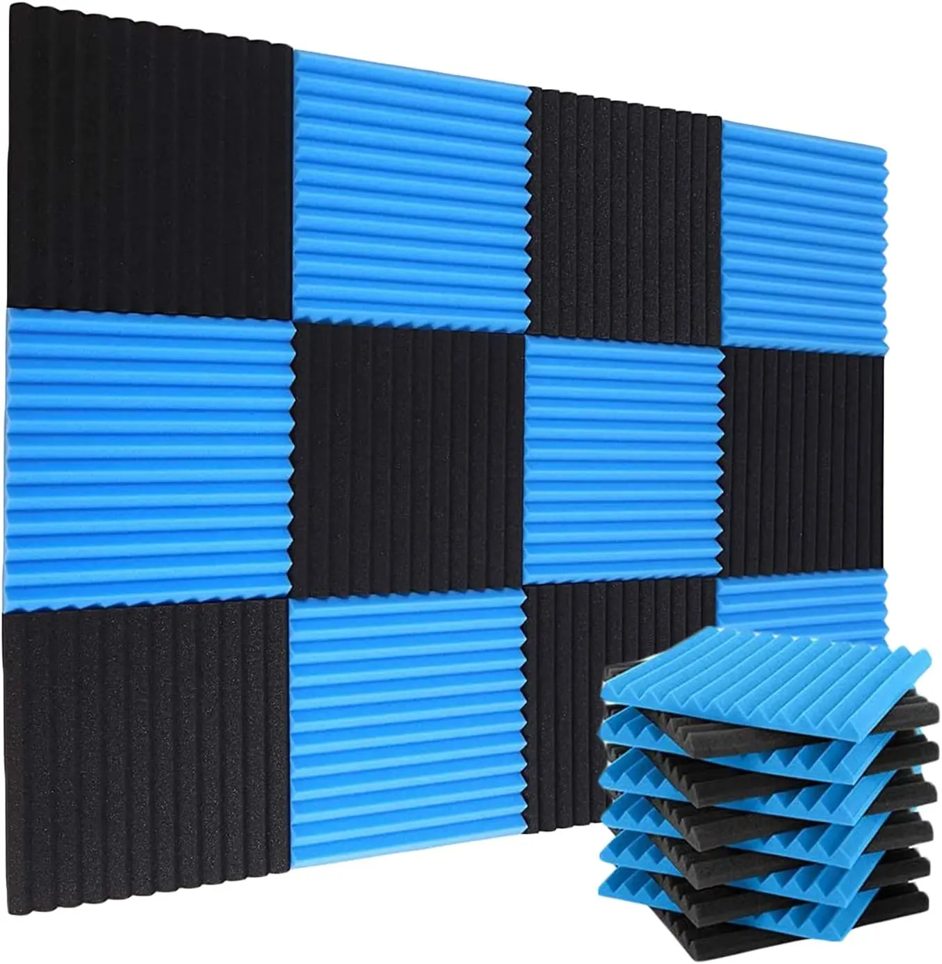 Acoustic Polyurethane Foam Panels 1x12x12 Inches (12/24/48 Pack) - High-Density Fire-Resistant Noise Absorbing Wedges for Recording Studio Echo Reduction, Interior Wall & Room Decor