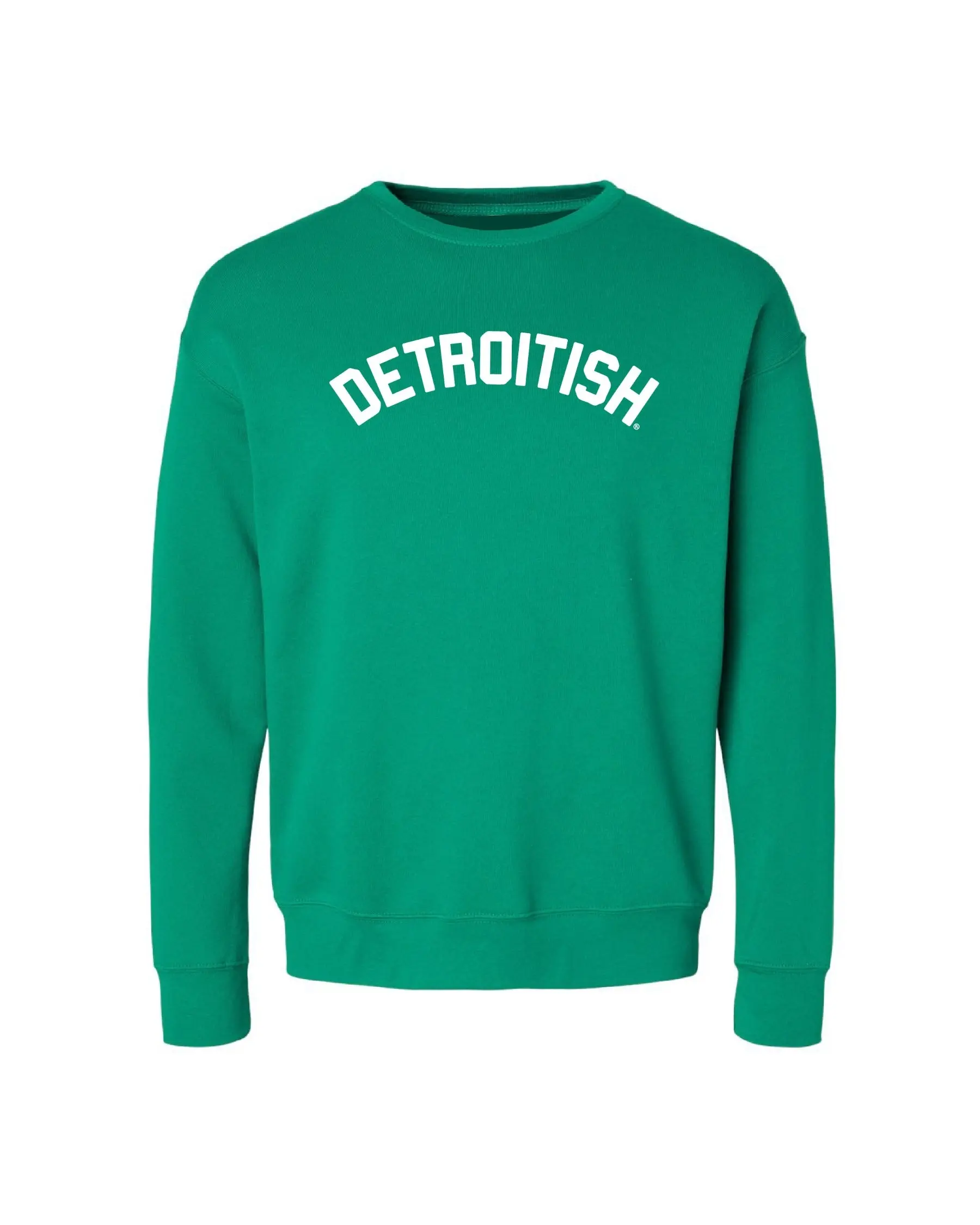 Women's Kelly Green Round Neck Pullover Sweatshirt Tops - Ink Detroit, Detroitish, Cotton-Polyester Fleece, Ribbed, Casual, Multi-Size, Side-Seamed