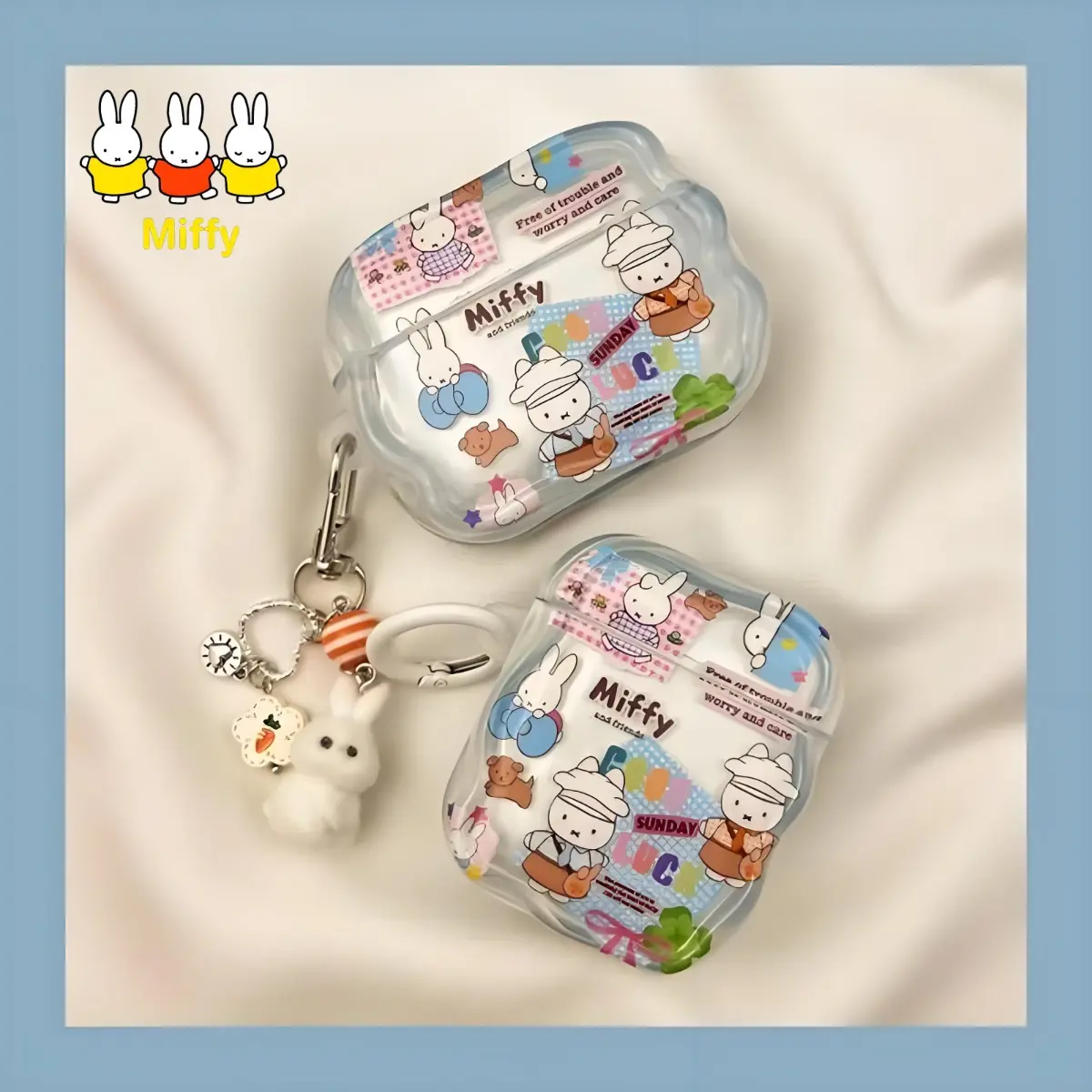 Kawaii Miffy Rabbit Headphone Case Cute Cartoon Print Suitable for Airpods4 Cases AirPods Pro 2/3 and AirPods 1/2