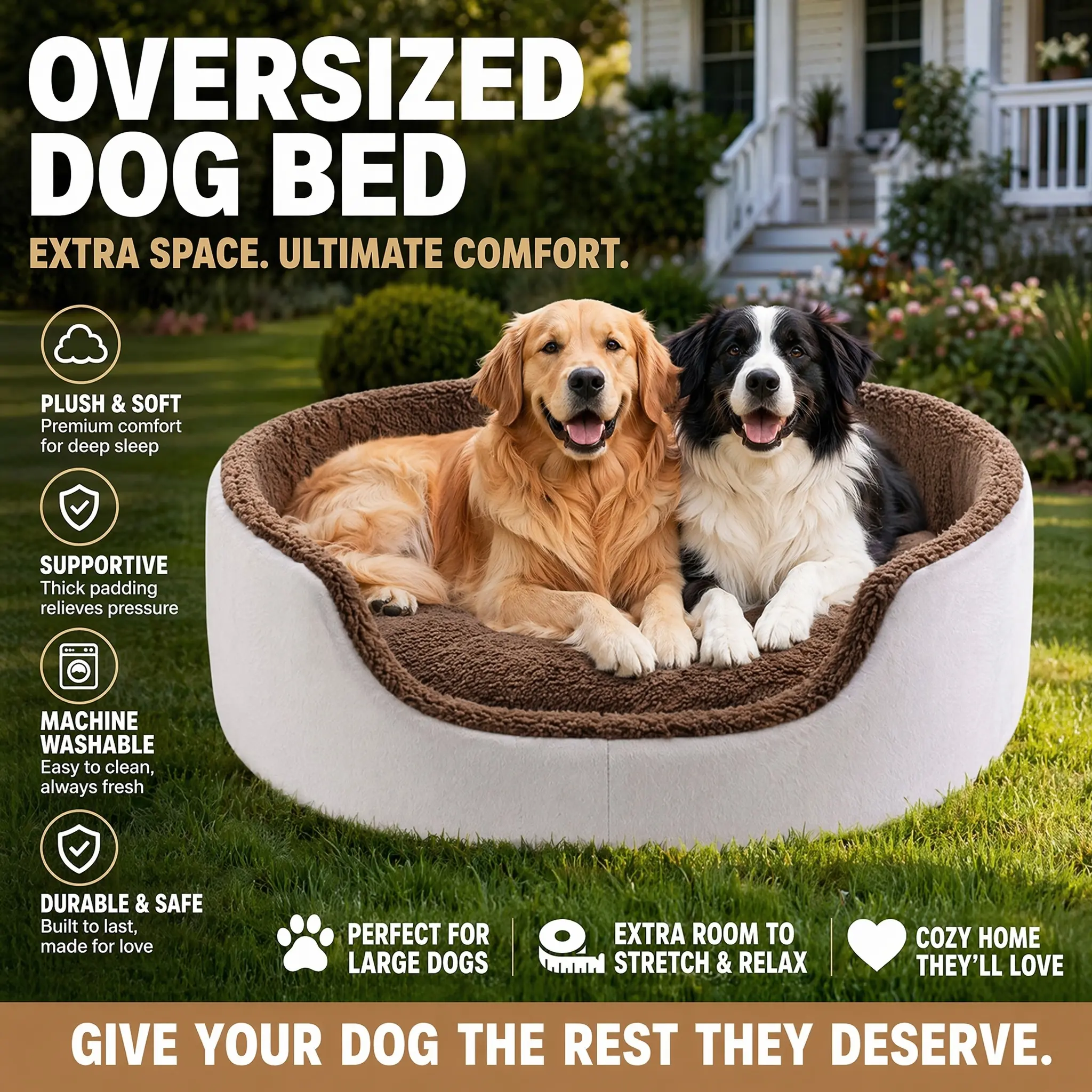 Cosybay Dog Beds for Extra Large Pets, Memory Foam M/L/XL/XXL Pet Bed with Sides, Non-Slip and Egg-Crate Foam Big Orthopedic Dog Couch Bed with Washable Removable Cover, Supportive Foam Pet Couch Bed, Comfort Puppy Sleeping Mattress and Non-Slip Bottom