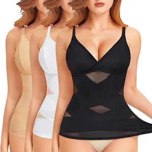 High Elastic Compression Tanks for Women Tummy Control Shapewear Tank Top Backless  Body Shaper V Neck Camisole Vest Cami Tops V-Neck Camisoles Adjustable Spaghetti straps T Shirts Camisole Plus Size Womenswear