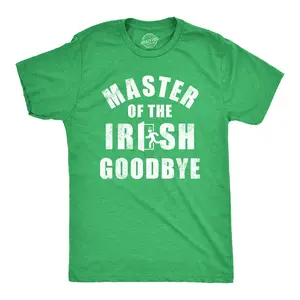 Mens Master of The Irish Goodbye T Shirt Funny Ditching Leaving Joke Tee for Guys Mens Funny T Shirts Cool Vintage Fashion T-Shirt Gift Classic Menswear Saint Patrick's Day Apparel for Men Funny Sarcastic Short Green -