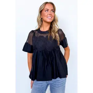 Luxe Petal Mesh Applique Flowy Top