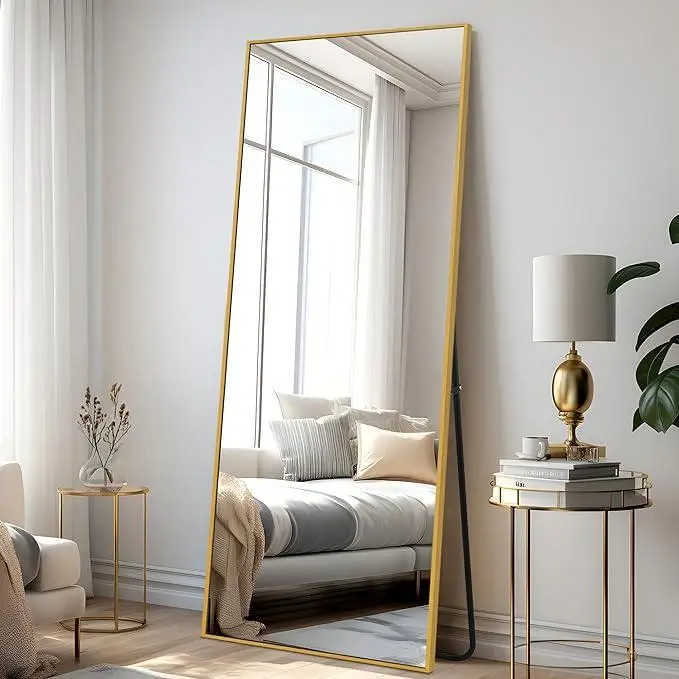 [Limited Time Sale] Full-Length Mirror, Gold Rectagle 21"x64", Aluminum Alloy Frame, Upgraded Nano Glass, Standing or Wall Mounted Decor Metal Safety