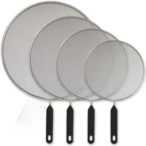 4-Piece Stainless Steel Splatter Guard Set (13", 11.5", 10",8") Fine Mesh Cover, Grease & Oil, Splatter Screen for Frying Pan, Cooking Pots, with Comfort Grip Handles