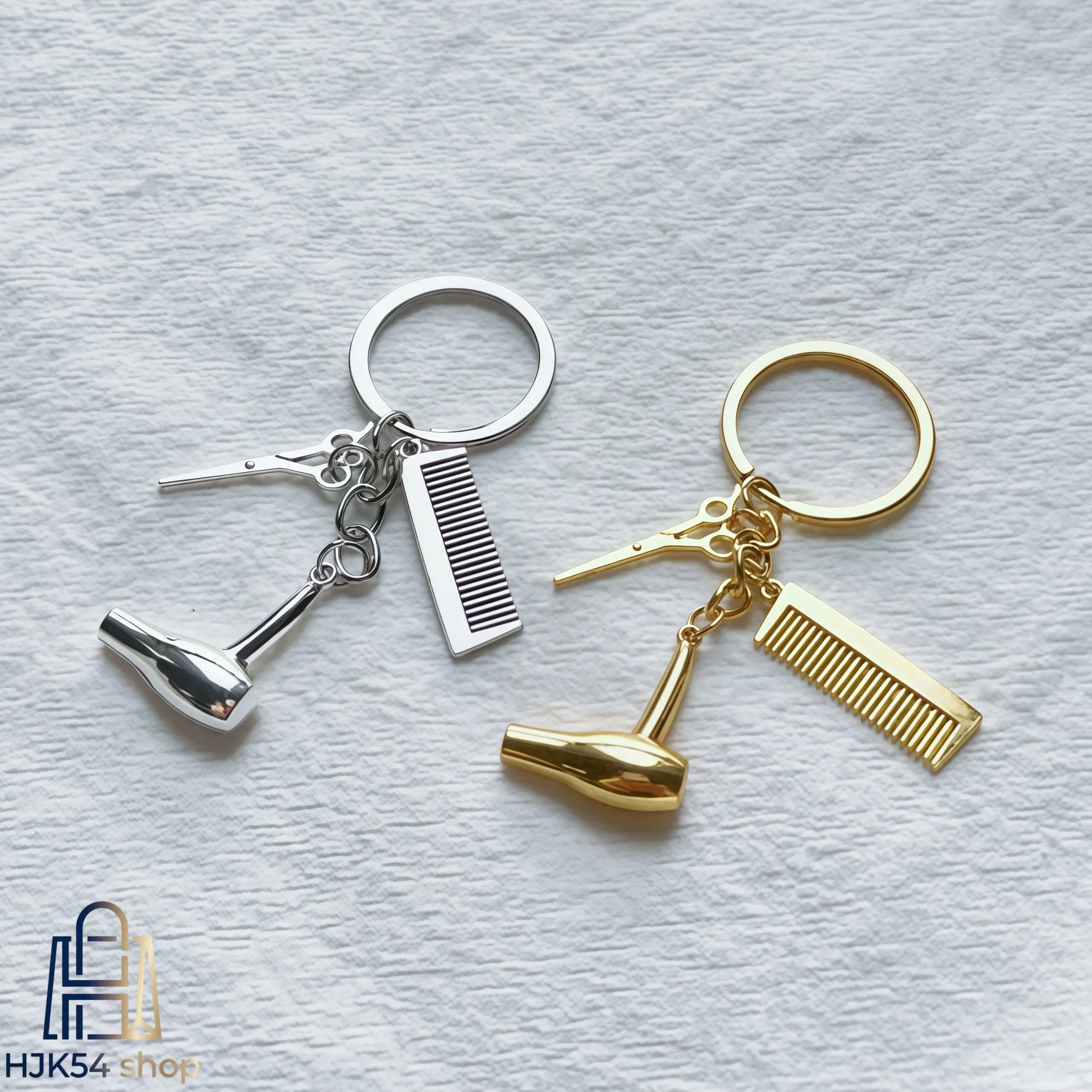 Hairdresser Themed Keychain with Scissors, Comb & Dryer Charms, Mini Barber Shop Tool Key Ring, Stylist Gift Keychain, Metal Keychain for Hairdressers & Beauty Lovers