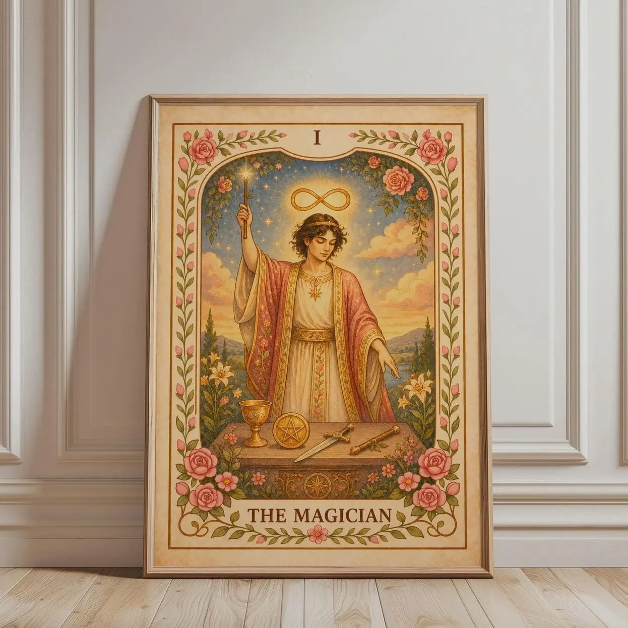 Magical Floral Tarot Card Wall Art - Esoteric Spiritual Poster, Modern Aesthetic Print for Study & Bedroom Decor (Unframed)