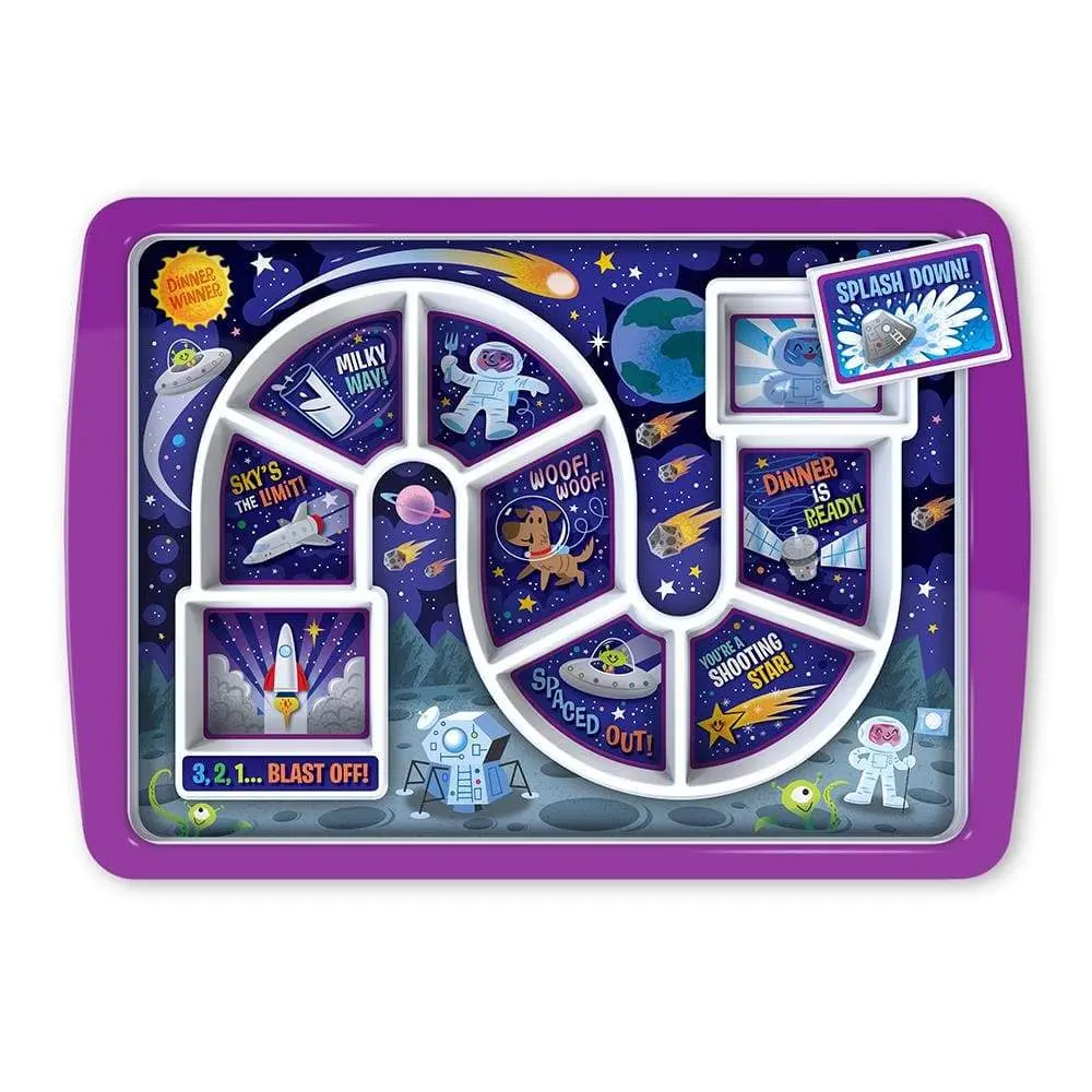DINNER WINNER Outer Space Game Plate - Rockets and Astronauts - Gamified Mealtime Solution for Picky Eaters, Reward-Based Feeding Tray for Kids