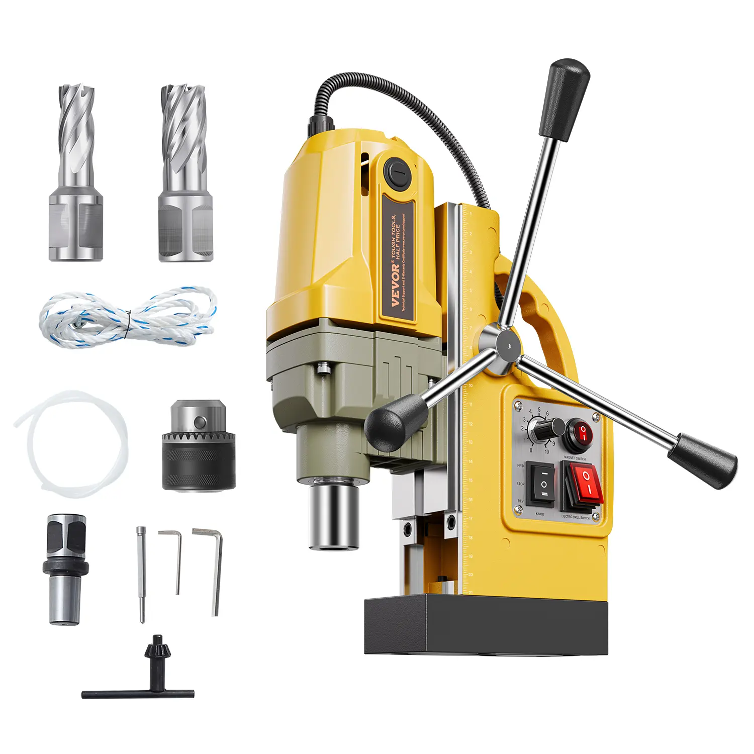 【Summerfinds】VEVOR Magnetic Drill,1200W Motor 1.6 in Boring Diameter2810 lbf Electric Mag Drill Presswith 2 Coring BitsVariable SpeedDrilling Machine for Metal SurfaceHome Improvement IndustryYellow, 1200W Motor Power, Mag Drill Press, Rotary Drill Set