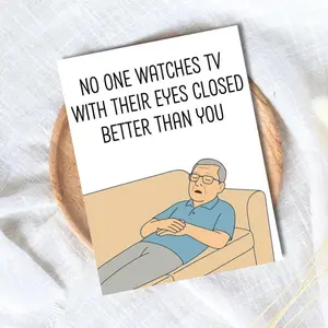 Funny Fathers Day Card - Watching TV With Eyes Closed