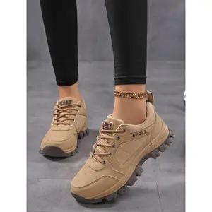 Women’s fashionable lace-up mid-calf boots; casual breathable comfortable hiking shoes; outdoor sports shoes for daily wear; trekking shoes