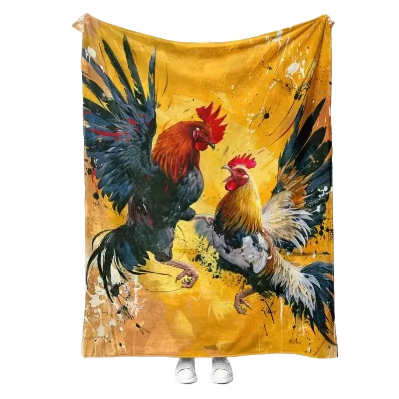 1pc Soft Velvet Rooster Print Blanket – Vibrant Red & Yellow Design, 59.6 x 78.7 All-Season Warmth for Sofa, Bed, Office, or Travel, Multi-Functional Gift Blanket