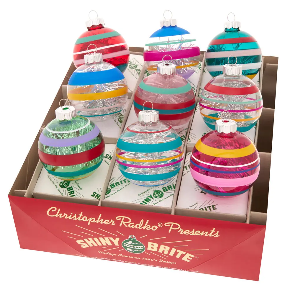 Vivid Vintage Glass Decorated Rounds - 9 Count, 2.5in, Party Accessories, Home Ornaments, Decoration with Bold Vintage Vibe for Retro Decor