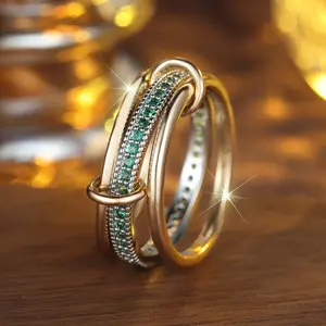 A three-piece ring set made of synthetic green zirconia is suitable for women to wear daily at wedding parties