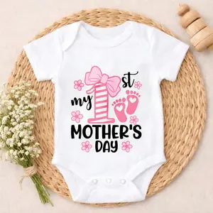 Baby Bodysuit My First Mother's Day Pink Bow Print 100% Pure Cotton Non-Irritating Snap Closure Breathable Perfect For Gifting & Everyday