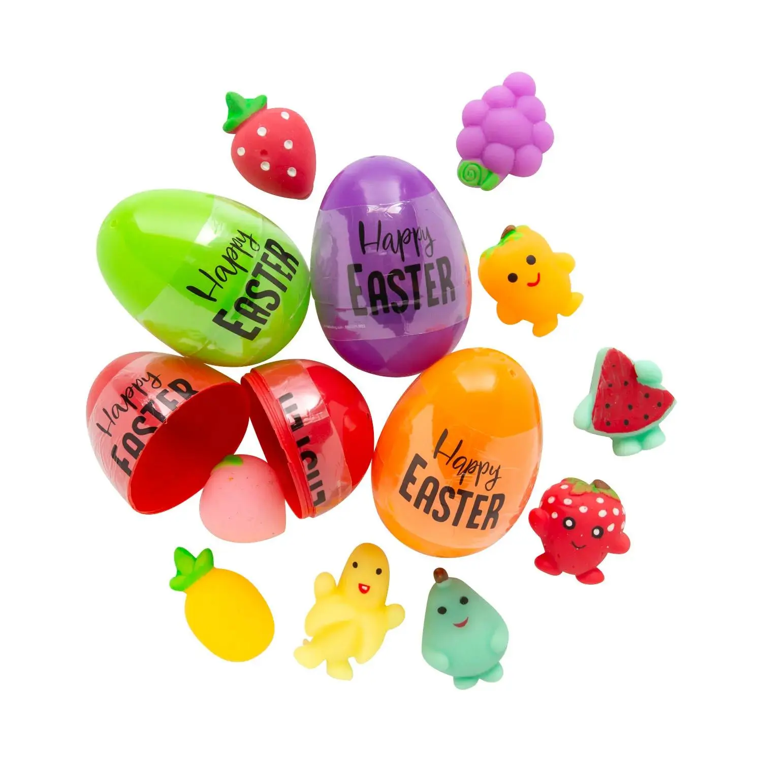 48-Pc Pre-Filled Vibrant Easter Eggs with Brightly Colored Mochi Squishies, Festive Party Supplies, Pre-Filled Vibrant Eggs